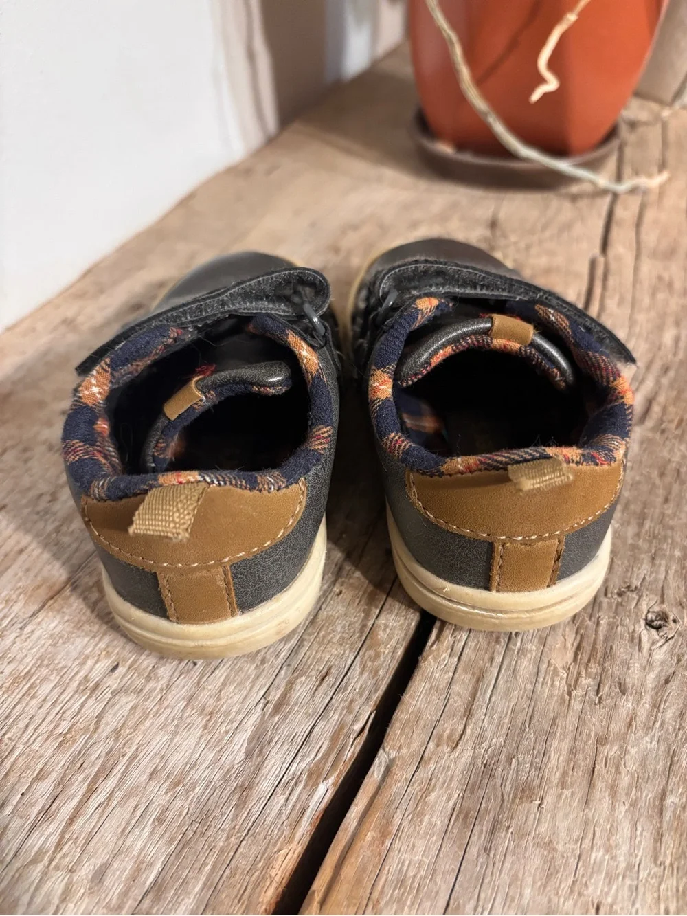 Kids Casual Double-Strap Leather Sneaker - Dark Gray